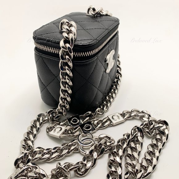 Authentic CHANEL Caviar Black Mini Vanity Case Coco Thick Chain Bag SHW - Picture 8 of 14